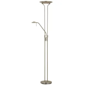 2 Metal Heads Torchiere Floor Lamp With Dimmer Control, Chrome By Benzara