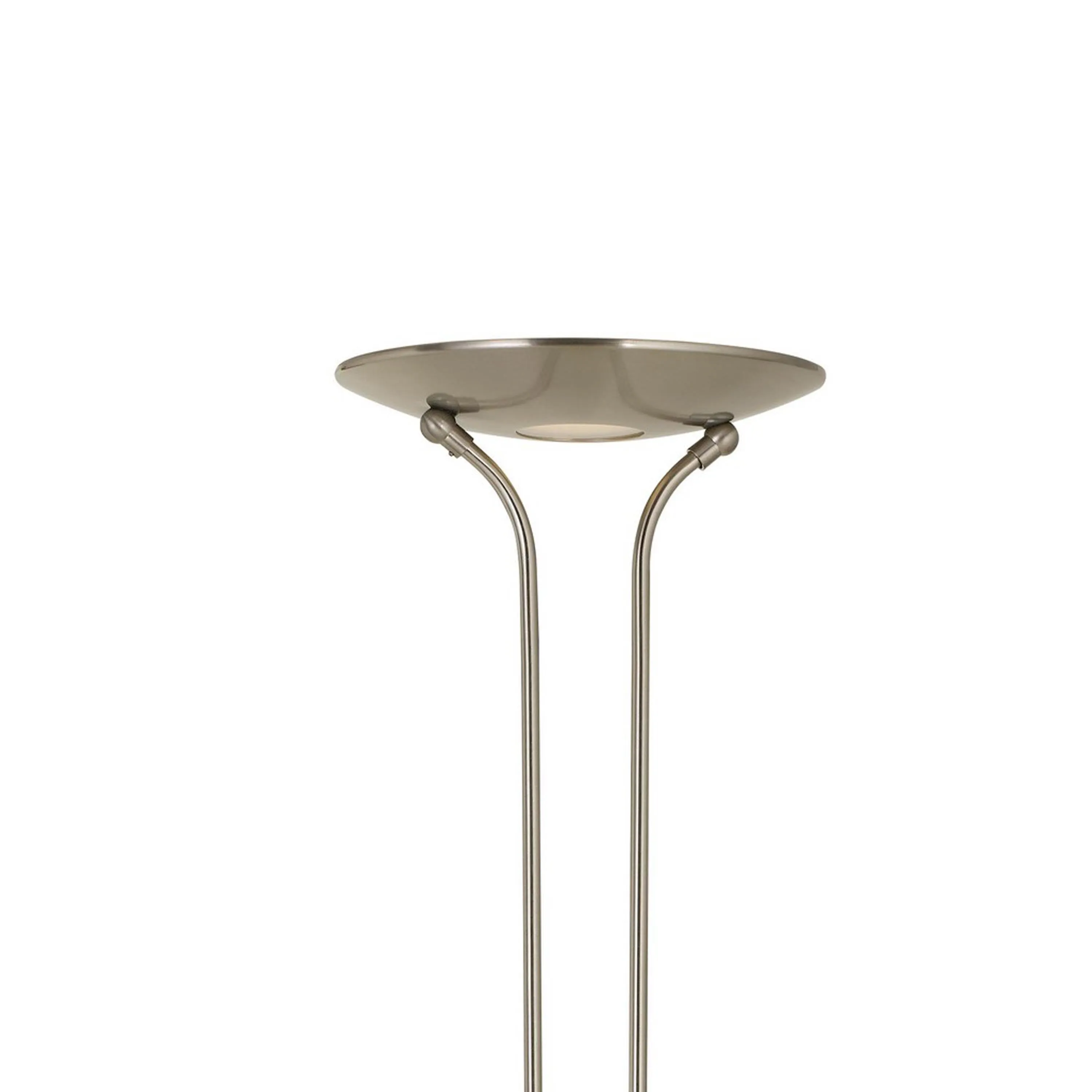 2 Metal Heads Torchiere Floor Lamp With Dimmer Control, Chrome By Benzara