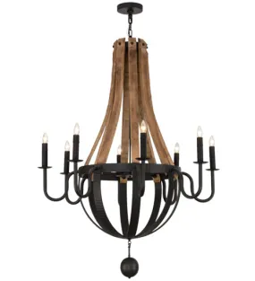 2nd Avenue Barrel Stave 34789-26 Chandelier Light - Wrought Iron & Natural Wood