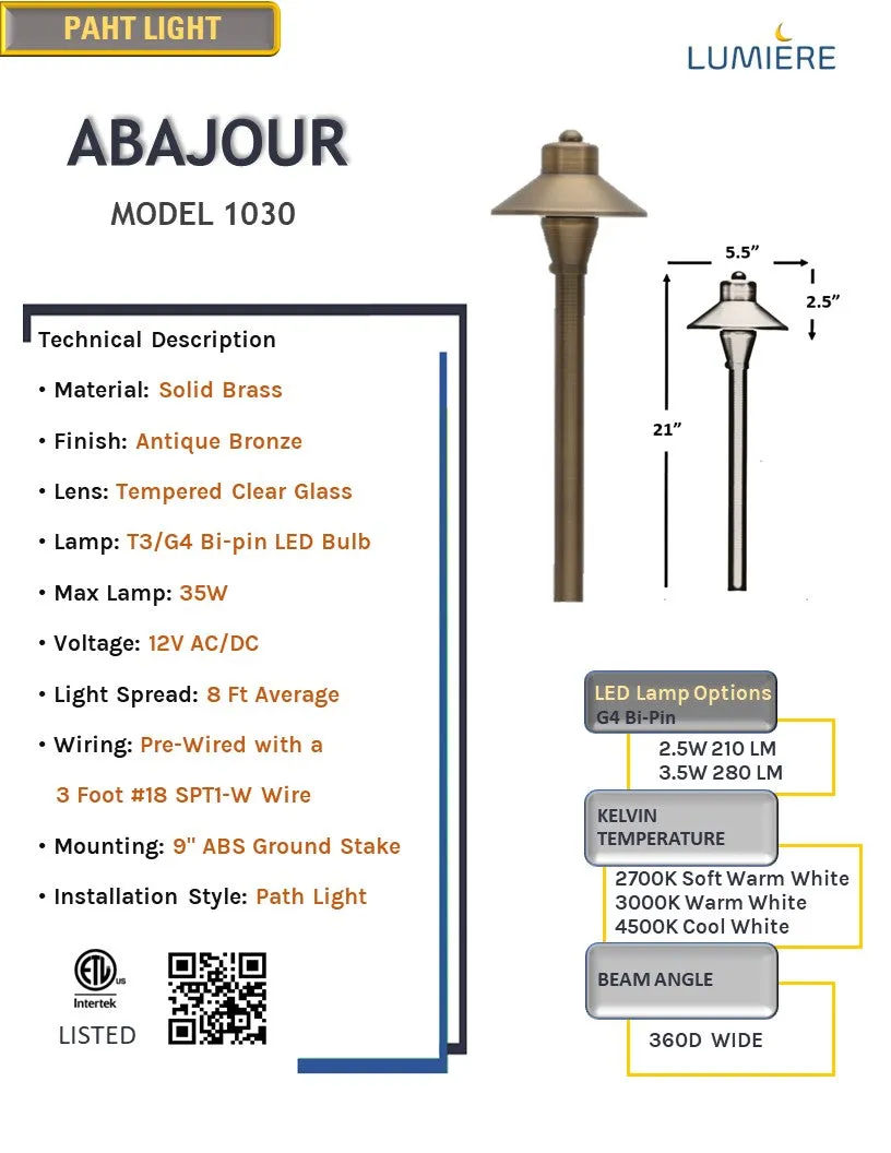 4 Pack Abajour Solid Brass Professional Landscape Pathway Light - Antique bronze