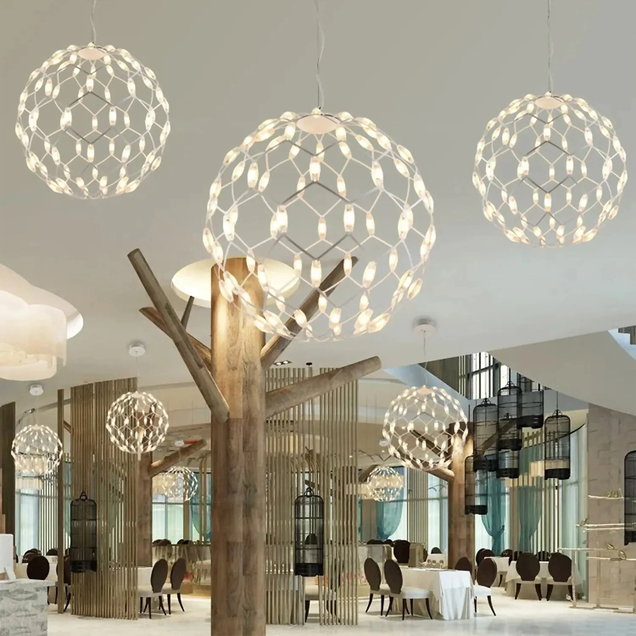 Acquaro | Stylish Black/White Pendant Ball-Shaped Chandelier