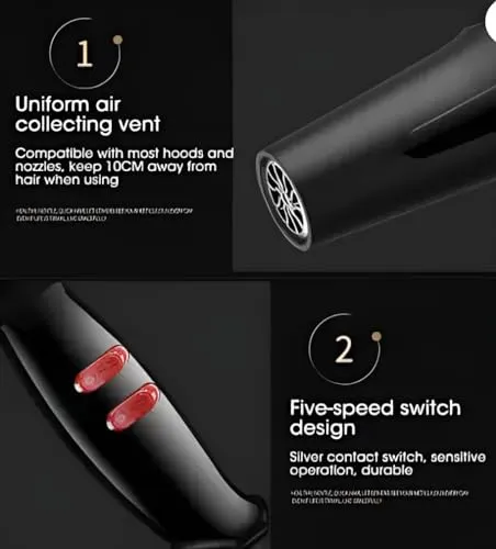 AmoonK NV-6130 1200 Watts Foldable Hair Dryer 3 Heat Settings including Cool Shot button; Heat Balance Technology (Black & RED Pack Of 1)