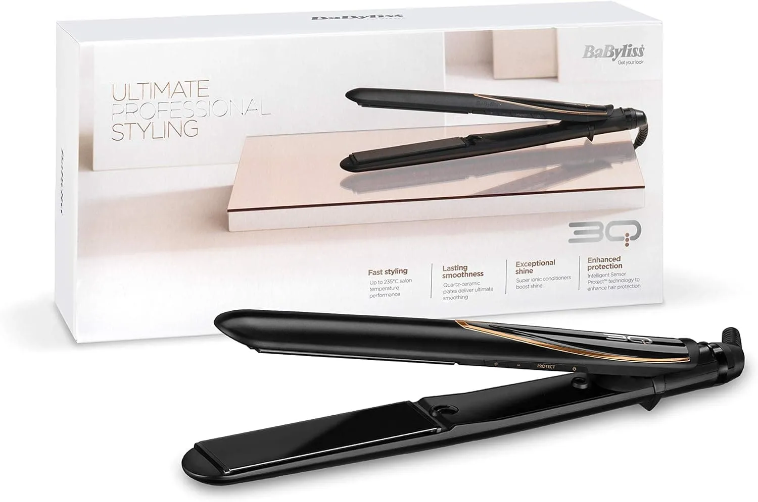 BaByliss 3Q Ultimate Professional Hair Straighteners, Ceramic Plates, Ionic, Sensor Heat Protection Technology