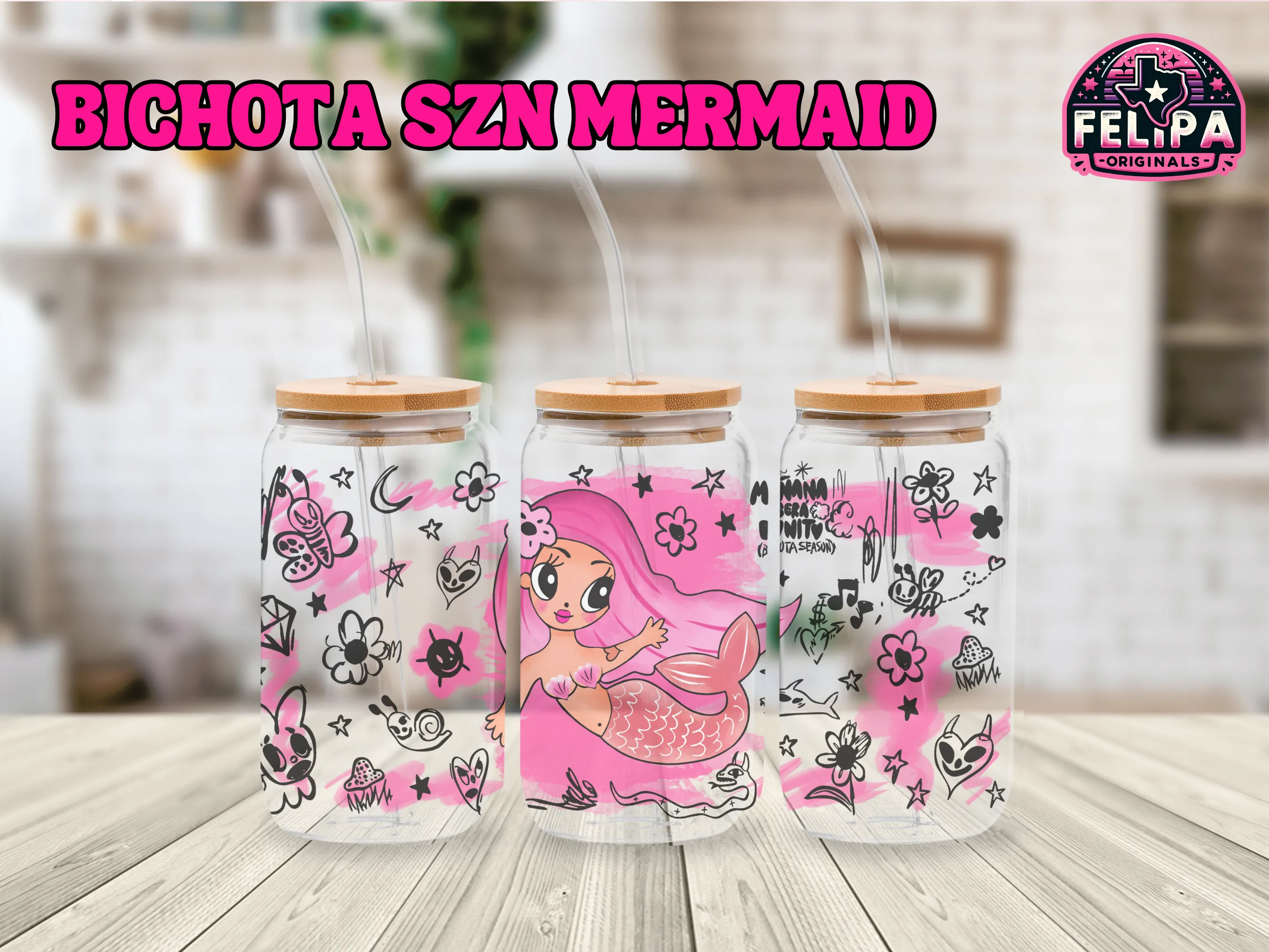 Bichota Szn Mermaid 16oz Glass Cup - Last Chance