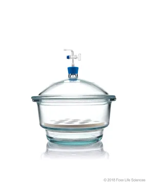 Borosil® Desiccator Vacuum, Stopcock with Polytetrafluoroethylene (PTFE) spindle and Porcelain plate, 250 mm, Borosilicate