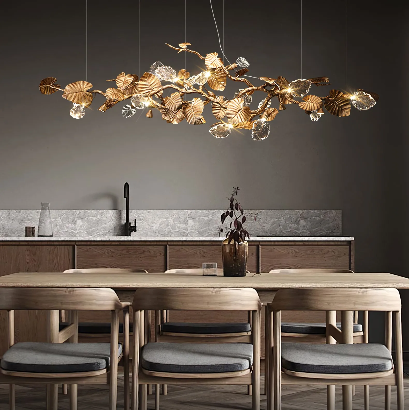 Brass Leaf Chandelier