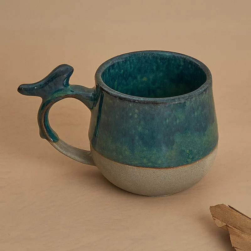 Ceramic Mug | Colorful Little Birdie Glazed | 300 ml | Beige & Green