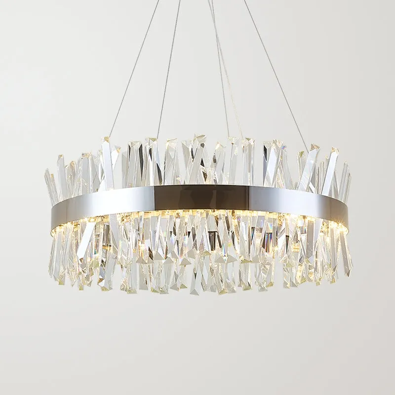 Chrome Stainless Steel Crystal Chandelier Silver Iron Round Pendant Light For Living/ Dining Room