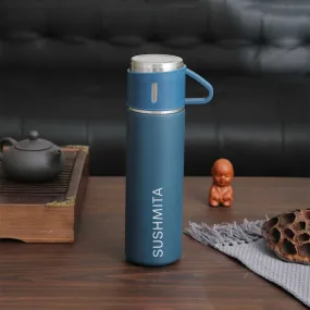 Custom Travel Mug Thermos With 2 Cups Gift Box Set - Add Name