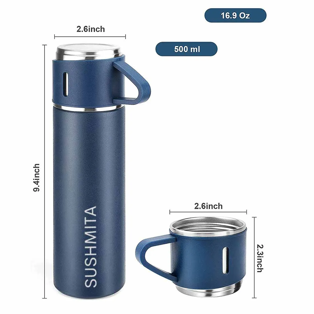 Custom Travel Mug Thermos With 2 Cups Gift Box Set - Add Name