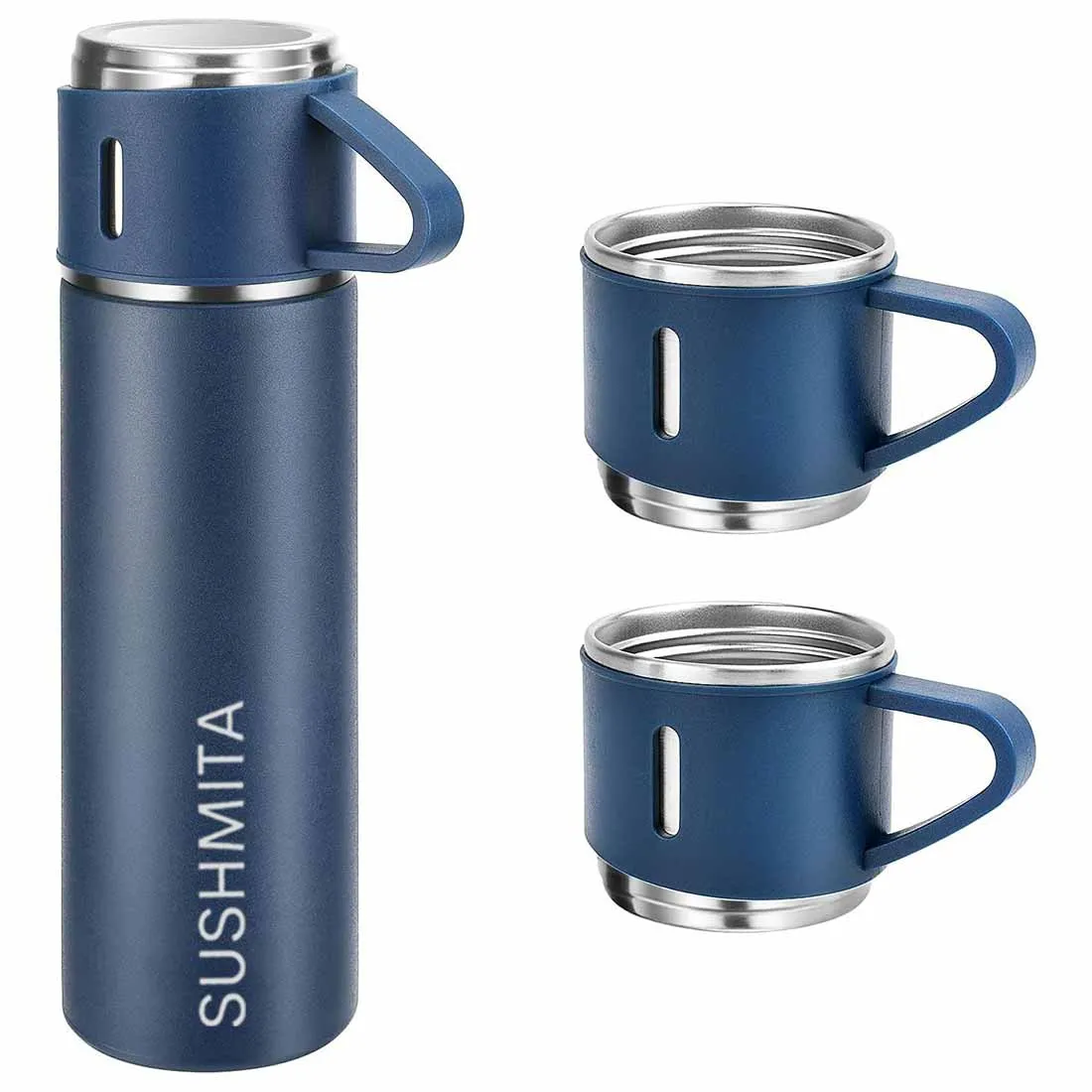 Custom Travel Mug Thermos With 2 Cups Gift Box Set - Add Name