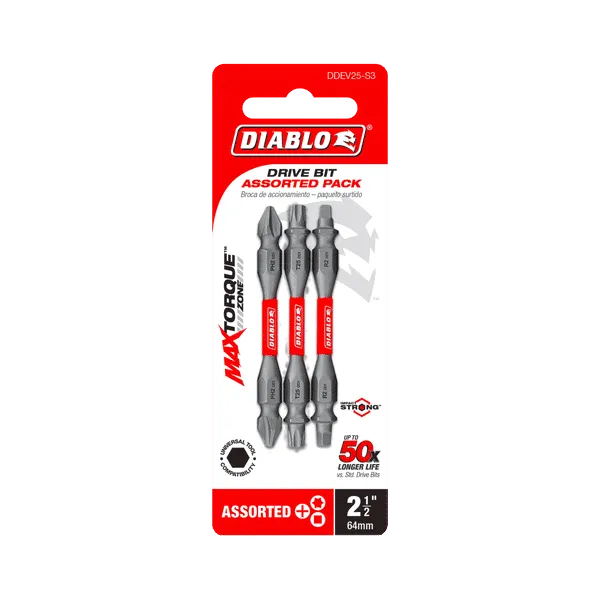 Diablo 2-1/2" Double-Ended Phillips, Square and Torx Drive Bit Set - 3 Pcs