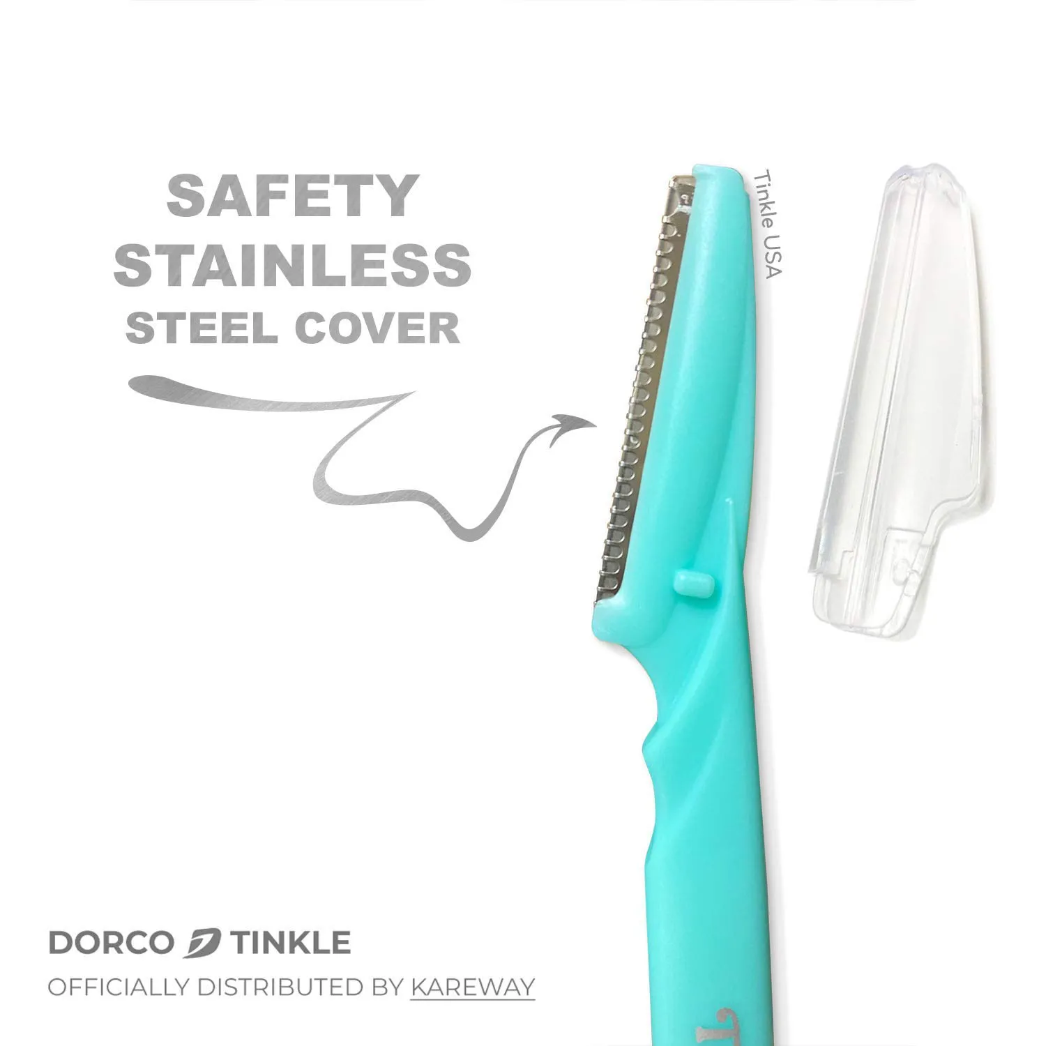 Dorco Tinkle Eyebrow Razor, Hair Trimmer Shaver and Tough up Tool, Facial Razor with Safety Cover, 6 Razors | Dermaplaning Razor Tool | Holiday Stocking Stuffers