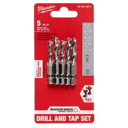 Drill Bits - Milwaukee 5 Pc SHOCKWAVE™ Impact Drill and Tap Bit Set, 48-89-4874