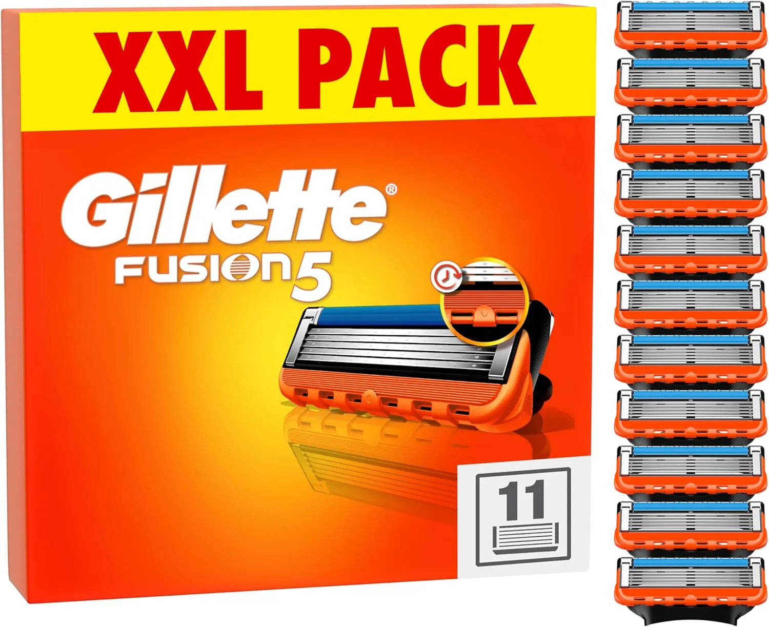 Gillette Fusion5 Razor Blades Men, Pack of 11 Razor Blade Refills with Precision Trimmer, 5 Anti-Friction Razor Blades [Packaging may vary]