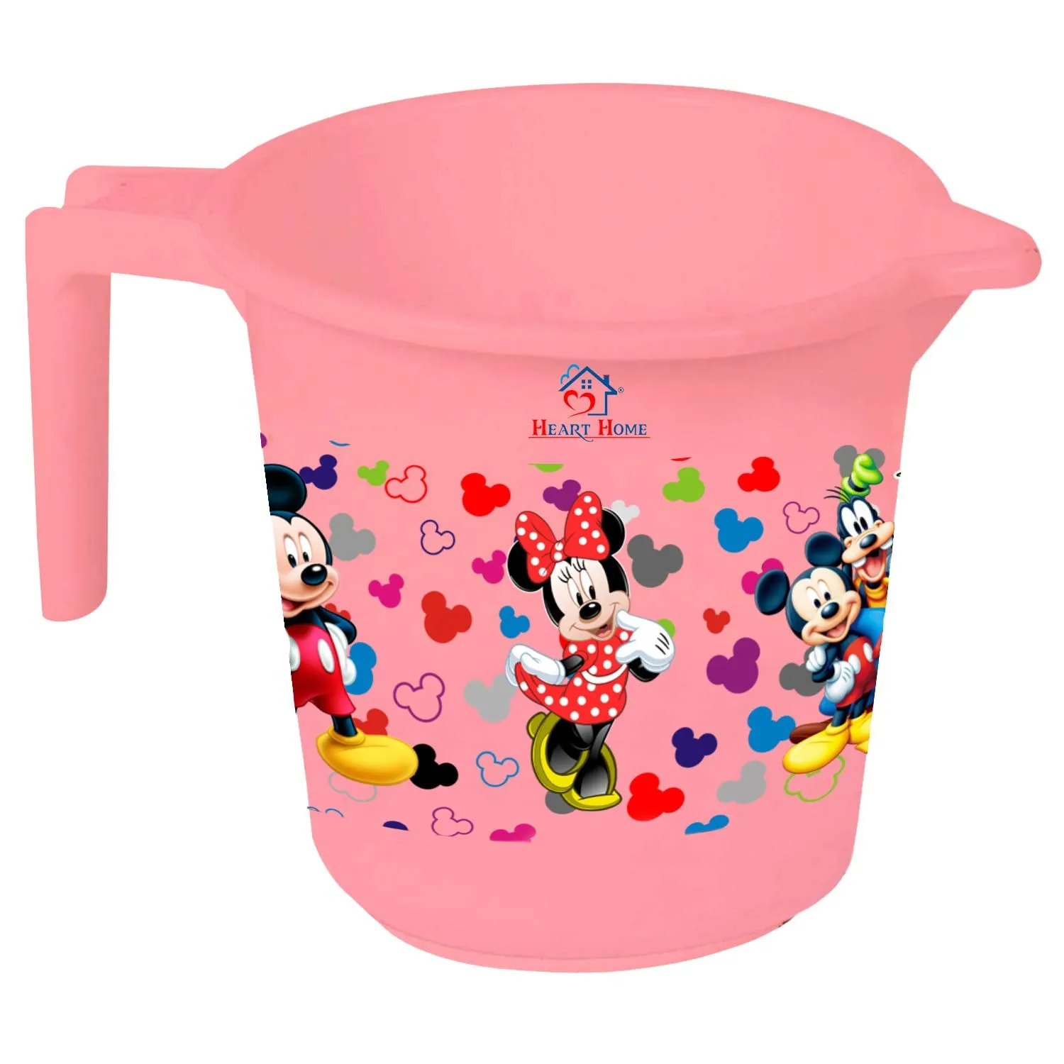 Heart Home Disney Team Mickey Print 2 Pieces Unbreakable Virgin Plastic Bathroom Bucket with Mug Set- Pink, (1 Pc 16 LTR Bucket & 1 Pc 500 ML Mug) -HS_35_HEARTHS17482