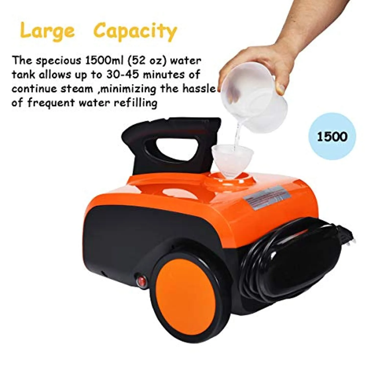 Heavy Duty Household Steamer Chemical-Free Cleaning, 1.5L Dual-Tank Rolling