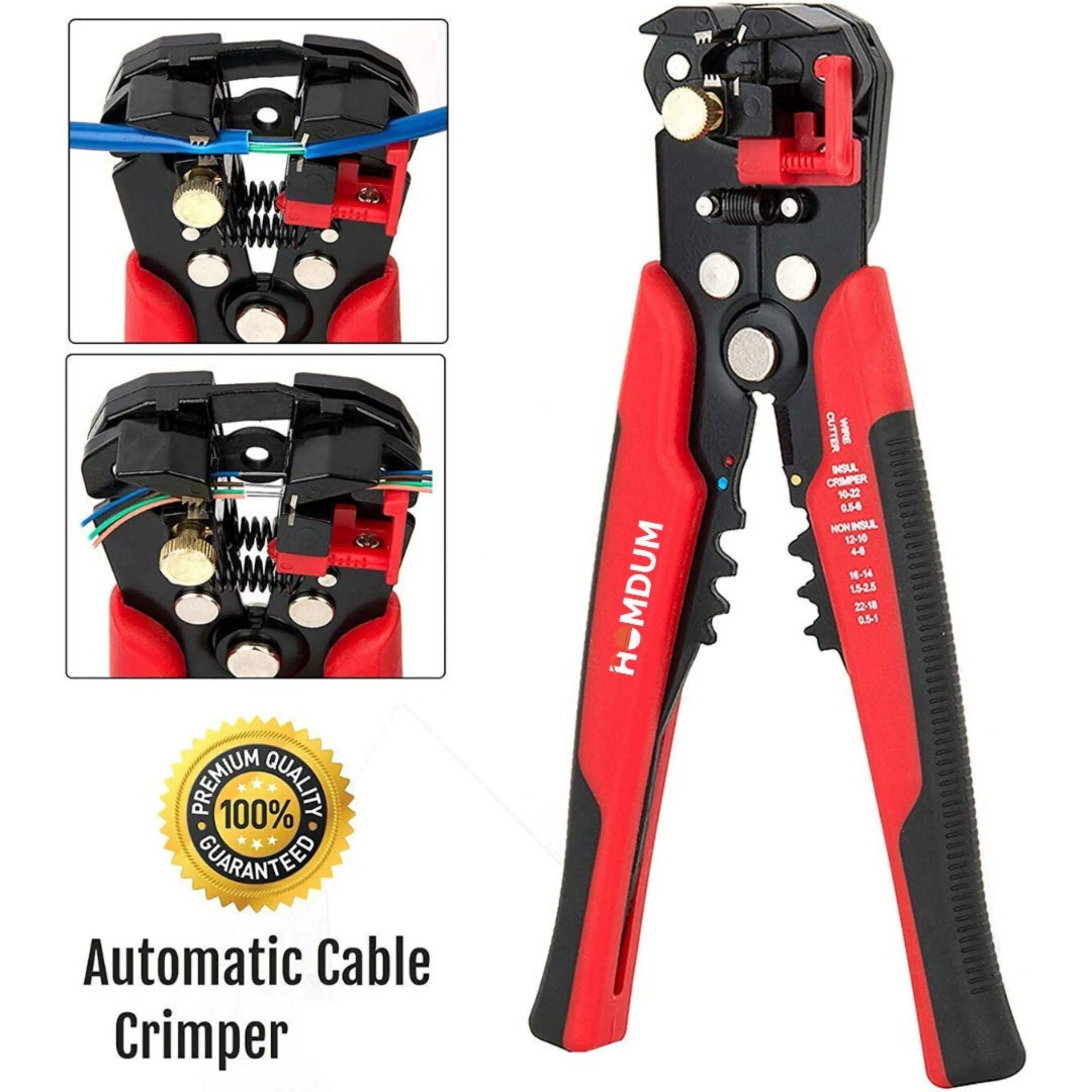 Homdum Automatic Wire Stripper and Multifunction Crimper Pliers Cable Cutter Professional Quality High Precision Tool with Double spring.