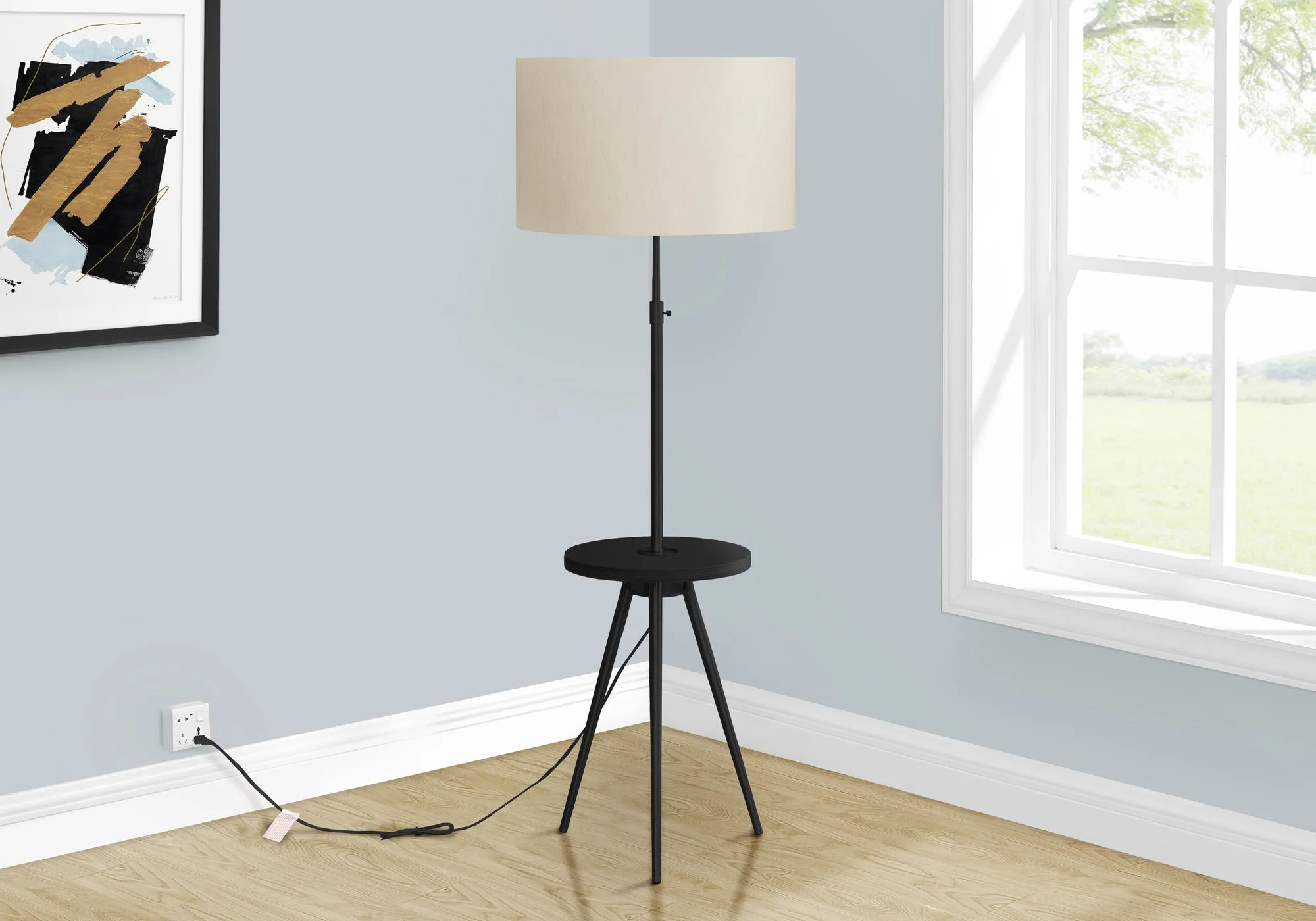 Illuminate Elegance 63 inch Contemporary Floor Lamp - Black Metal with Ivory Shade