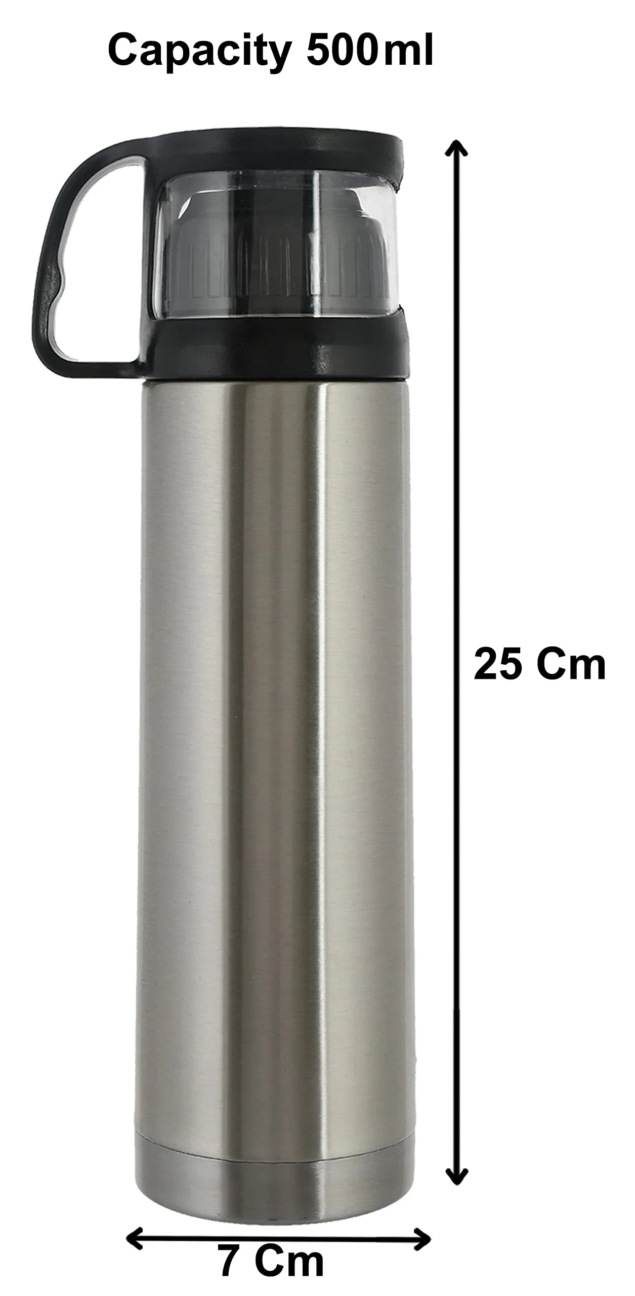 Kuber Industries Thermosteel 24 Hours Hot and Cold Vacuum Flask with Drinking Cup Lid, 500ml-Pack of 2 (Silver)