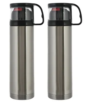 Kuber Industries Thermosteel 24 Hours Hot and Cold Vacuum Flask with Drinking Cup Lid, 500ml-Pack of 2 (Silver)