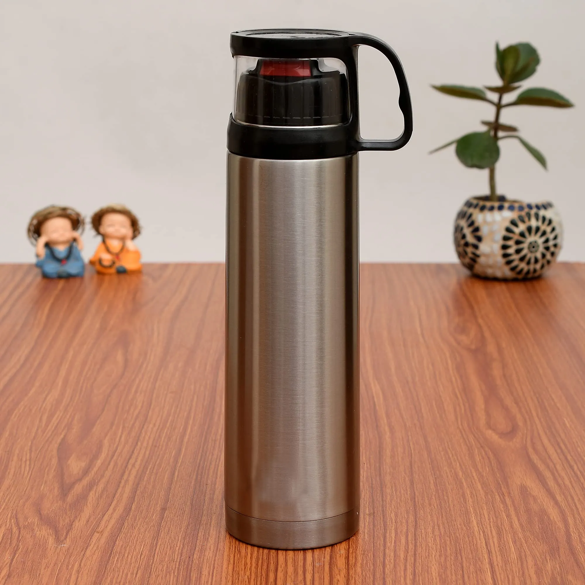 Kuber Industries Thermosteel 24 Hours Hot and Cold Vacuum Flask with Drinking Cup Lid, 500ml-Pack of 2 (Silver)