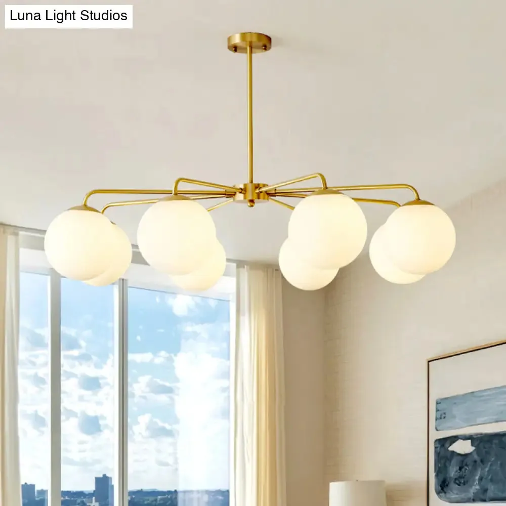 Minimalist White Glass Chandelier - Sleek Spherical Ceiling Light for Living Room