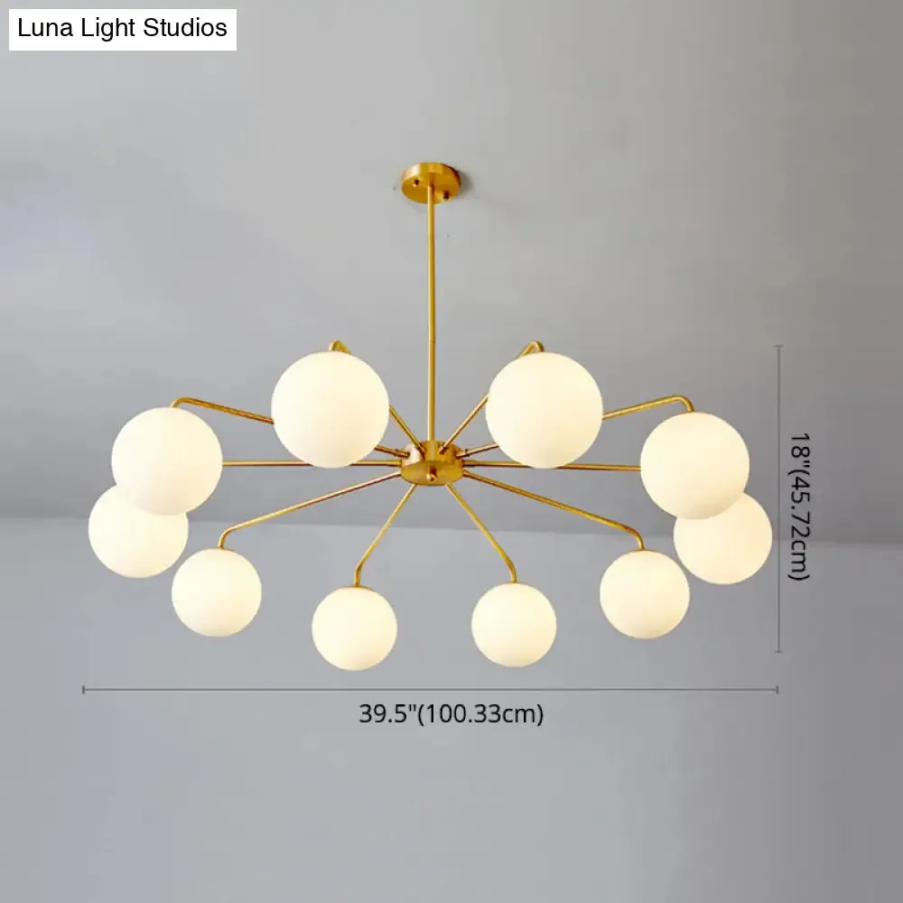 Minimalist White Glass Chandelier - Sleek Spherical Ceiling Light for Living Room