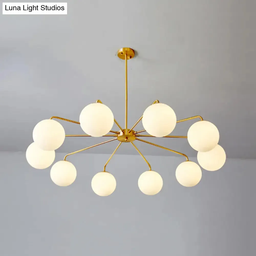 Minimalist White Glass Chandelier - Sleek Spherical Ceiling Light for Living Room