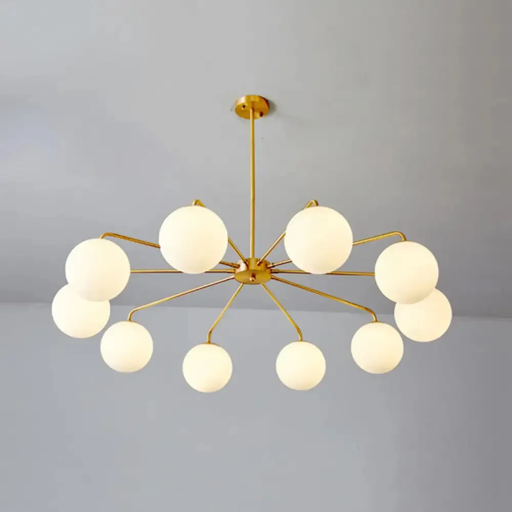 Minimalist White Glass Chandelier - Sleek Spherical Ceiling Light for Living Room