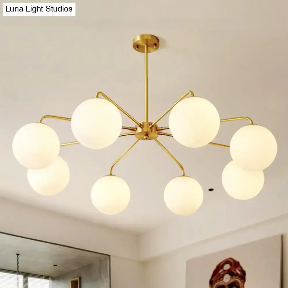 Minimalist White Glass Chandelier - Sleek Spherical Ceiling Light for Living Room