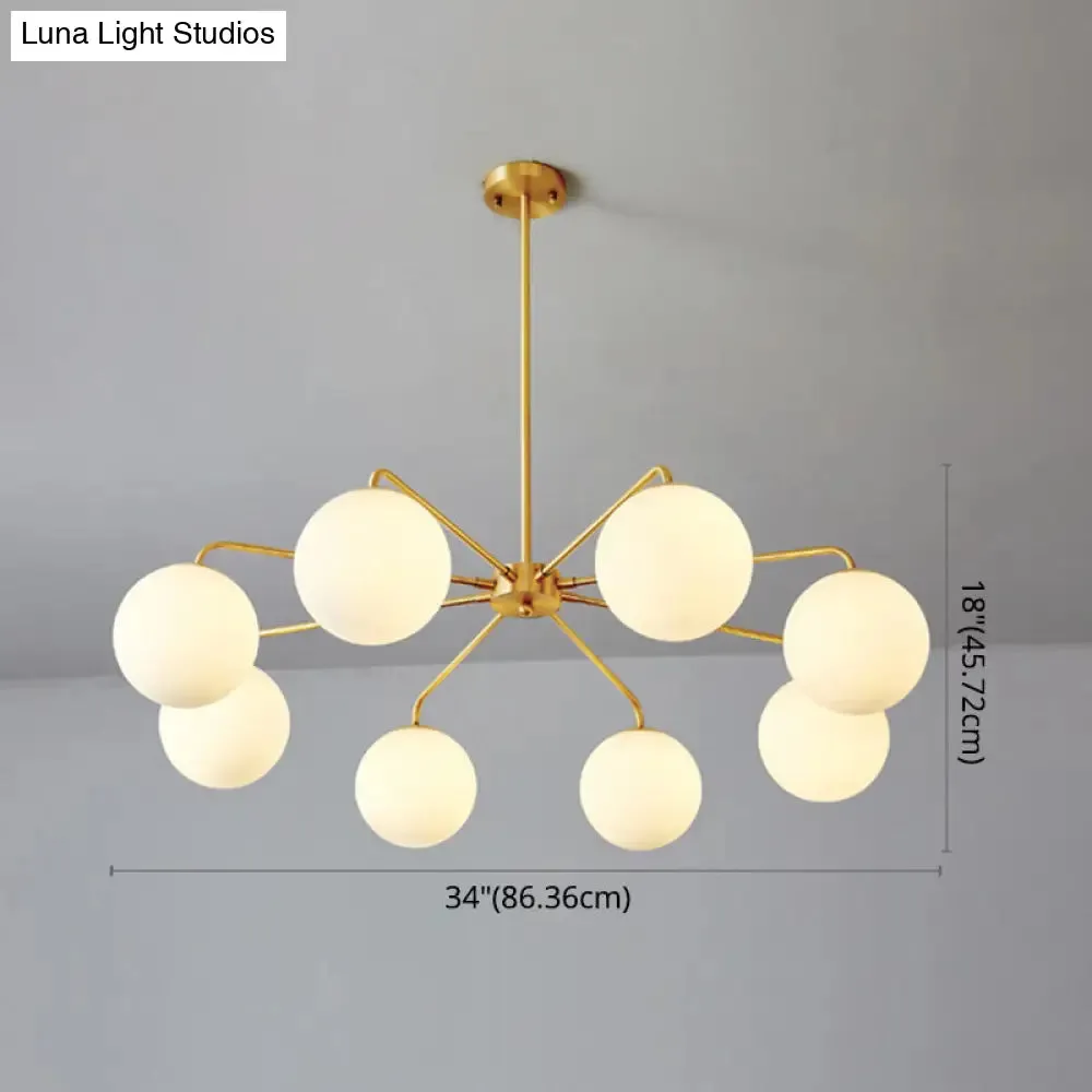 Minimalist White Glass Chandelier - Sleek Spherical Ceiling Light for Living Room