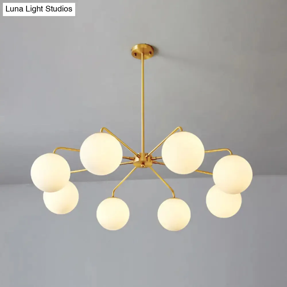 Minimalist White Glass Chandelier - Sleek Spherical Ceiling Light for Living Room