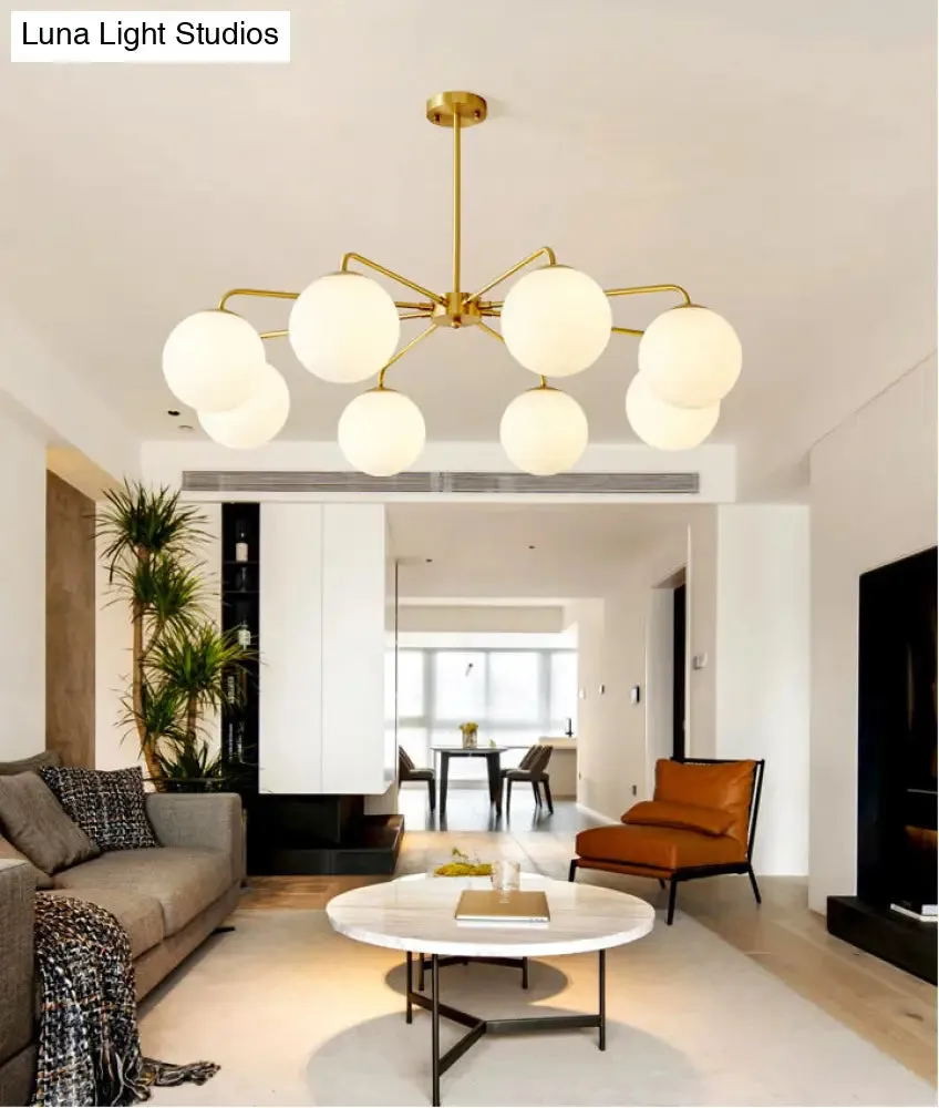 Minimalist White Glass Chandelier - Sleek Spherical Ceiling Light for Living Room