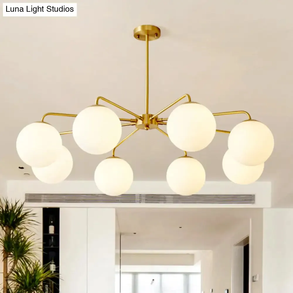 Minimalist White Glass Chandelier - Sleek Spherical Ceiling Light for Living Room