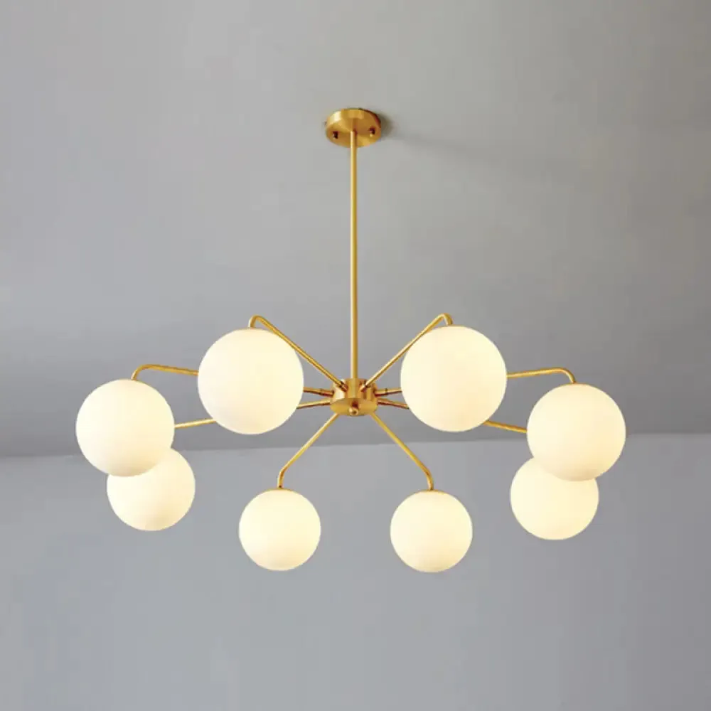 Minimalist White Glass Chandelier - Sleek Spherical Ceiling Light for Living Room