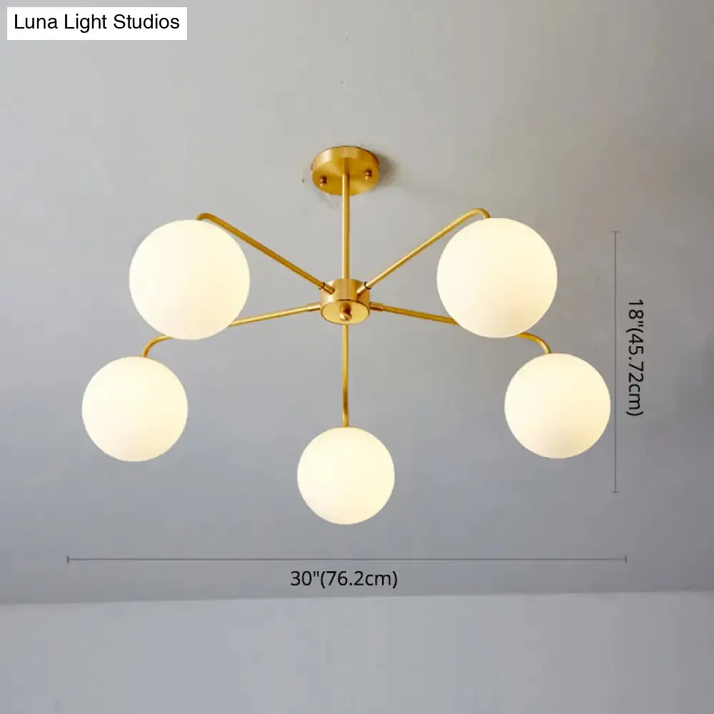 Minimalist White Glass Chandelier - Sleek Spherical Ceiling Light for Living Room