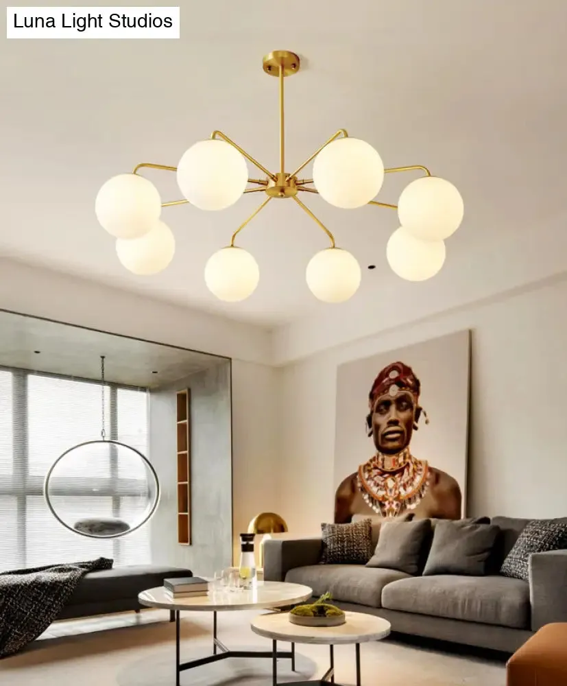 Minimalist White Glass Chandelier - Sleek Spherical Ceiling Light for Living Room