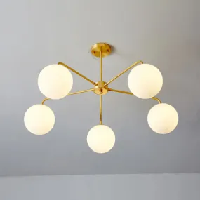 Minimalist White Glass Chandelier - Sleek Spherical Ceiling Light for Living Room