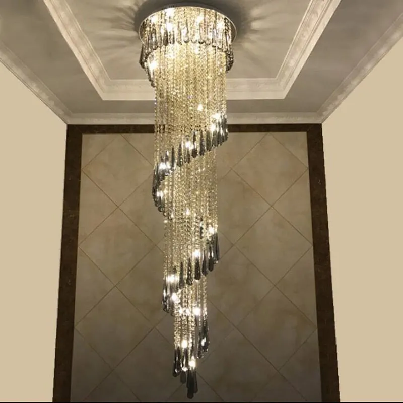 Modern Chandelier For Smoky Gray Crystal Luxury Fixtures Long Interior Stairway Lighting Corridor Chandelier Villa light