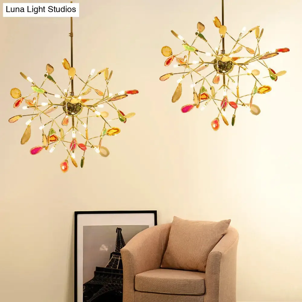 Modern Leaf Agate Pendant Chandelier - LED Gold Hanging Light for Living Room