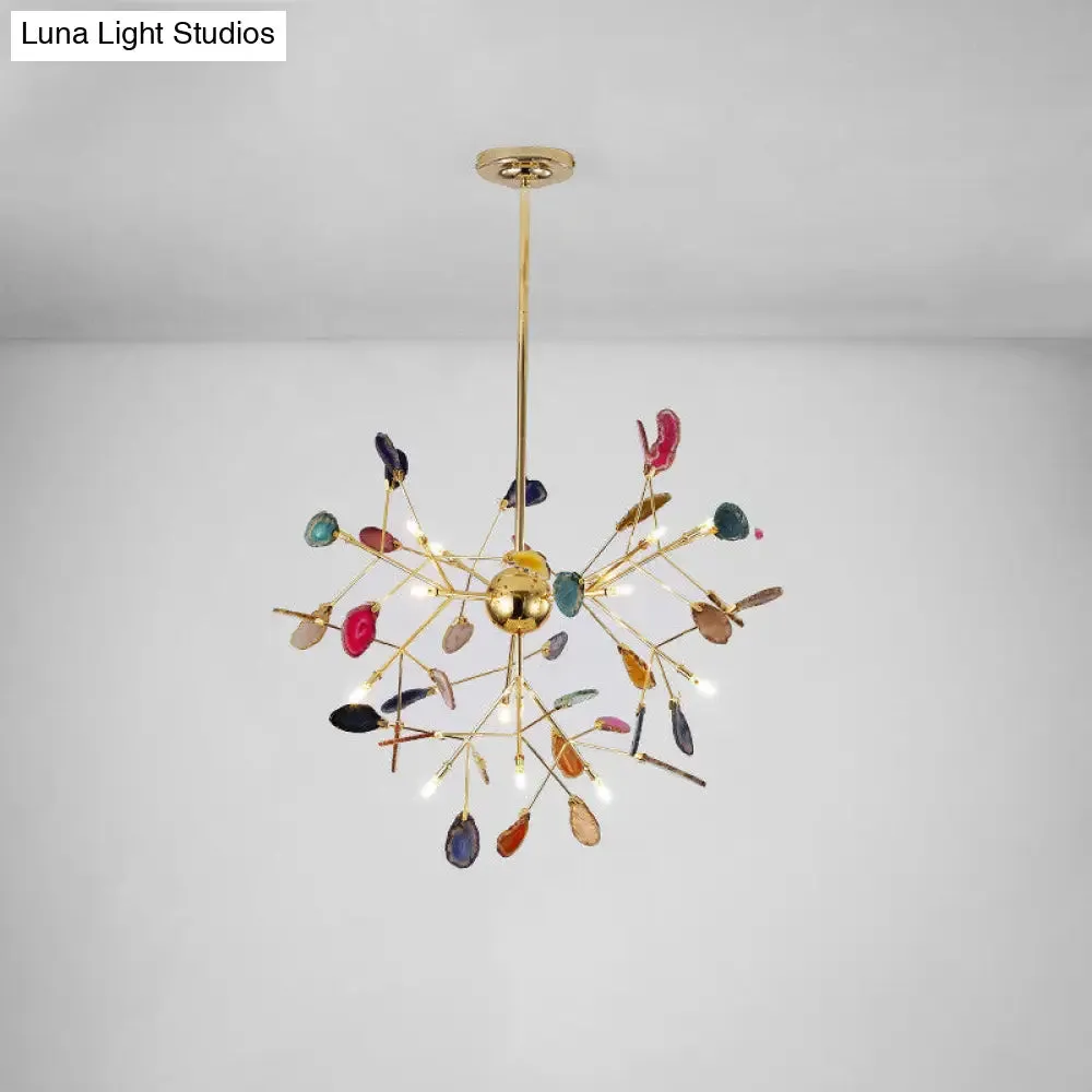 Modern Leaf Agate Pendant Chandelier - LED Gold Hanging Light for Living Room