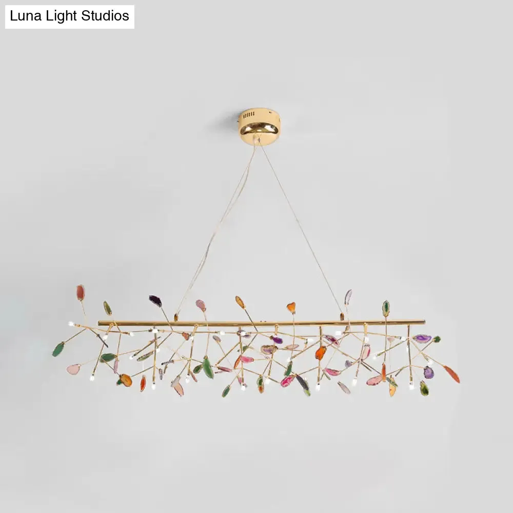 Modern Leaf Agate Pendant Chandelier - LED Gold Hanging Light for Living Room