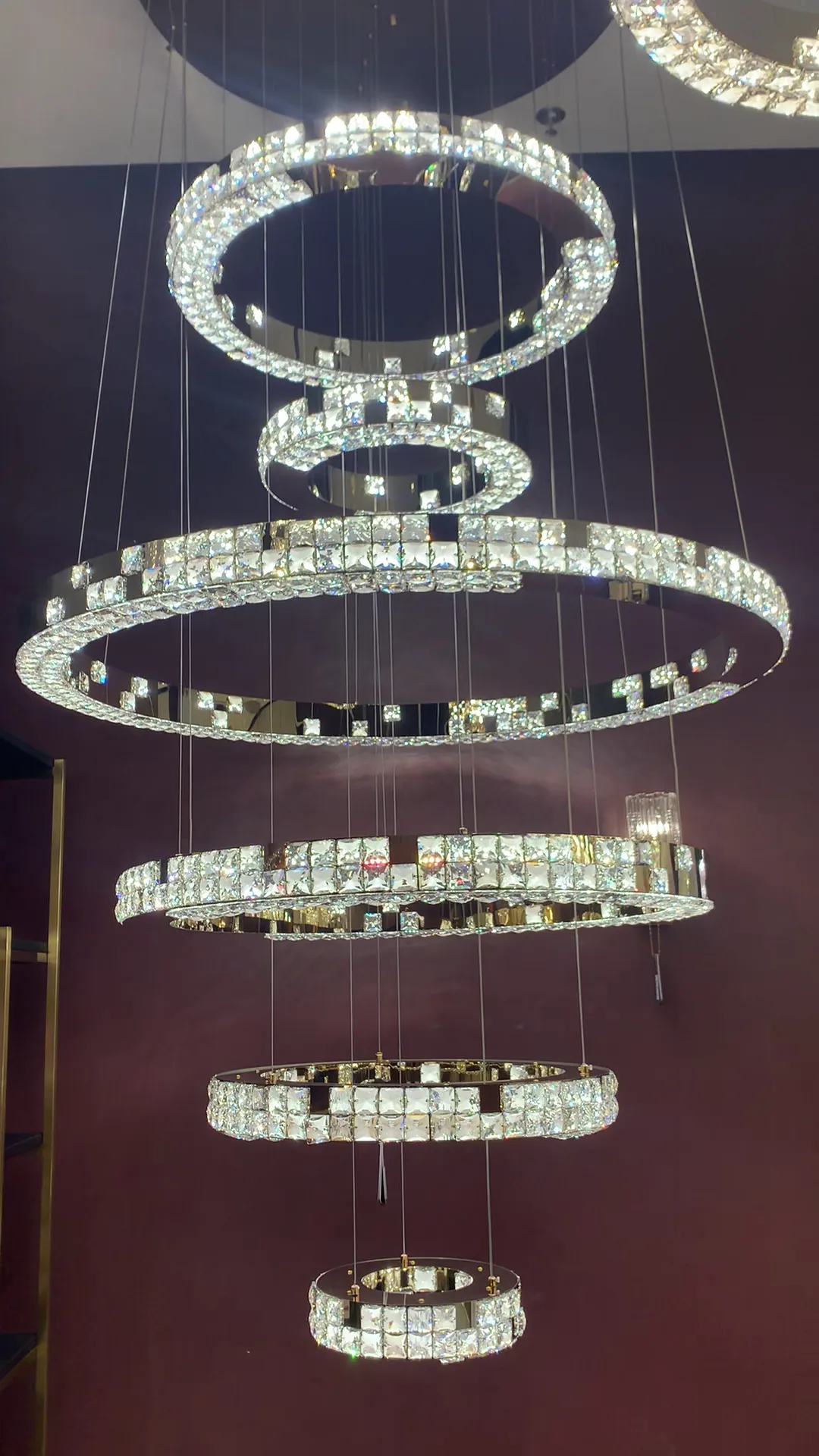 Modern Luxury 1/2/3/6-Ring Crystal Pixel Cube Chandelier Set for Staircase/Foyer/Living Room