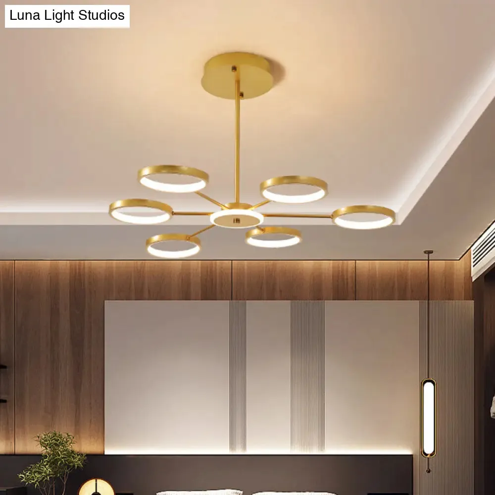 Modern Metal Circle Branched 6-Light LED Chandelier in Black/Gold, Warm/White Lighting