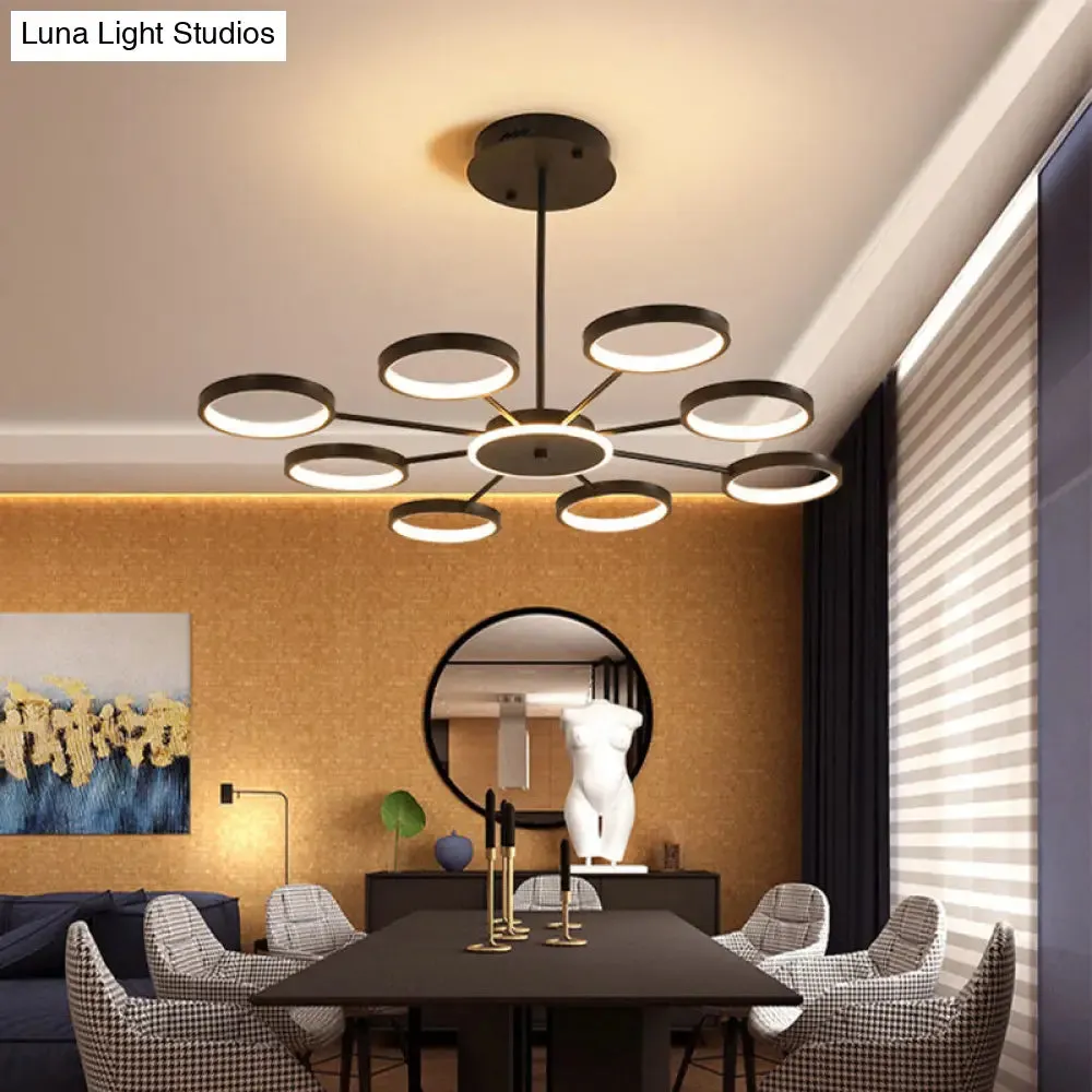 Modern Metal Circle Branched 6-Light LED Chandelier in Black/Gold, Warm/White Lighting