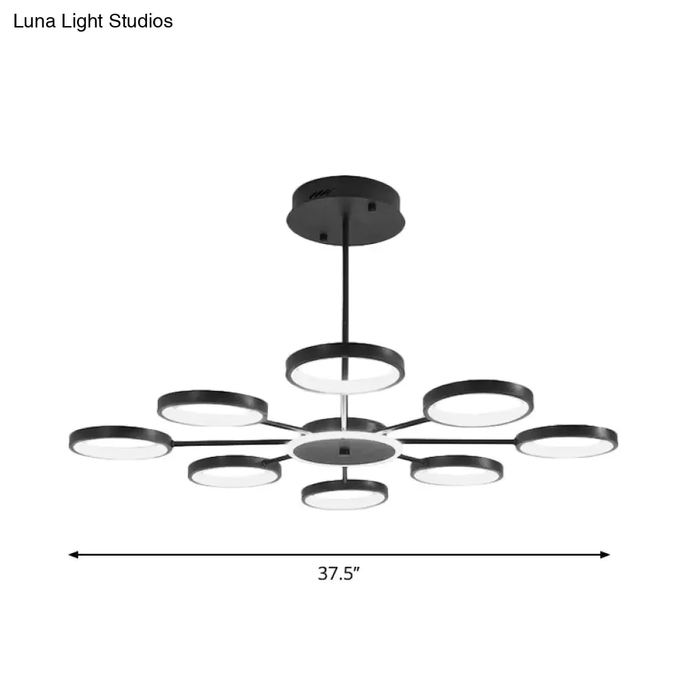 Modern Metal Circle Branched 6-Light LED Chandelier in Black/Gold, Warm/White Lighting