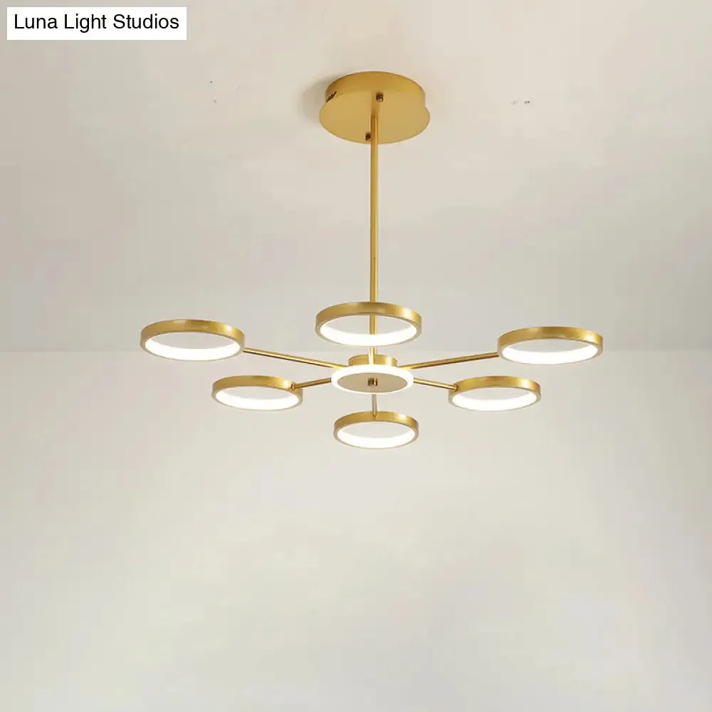 Modern Metal Circle Branched 6-Light LED Chandelier in Black/Gold, Warm/White Lighting