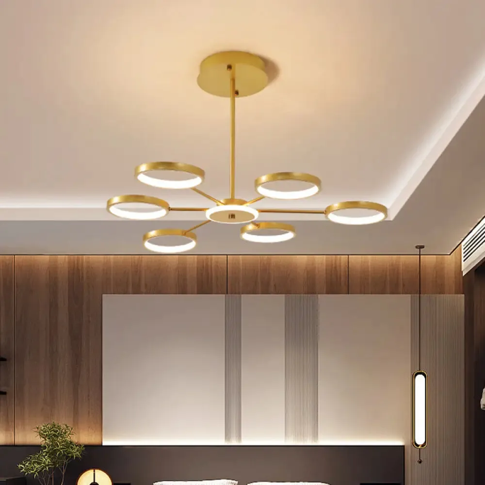 Modern Metal Circle Branched 6-Light LED Chandelier in Black/Gold, Warm/White Lighting