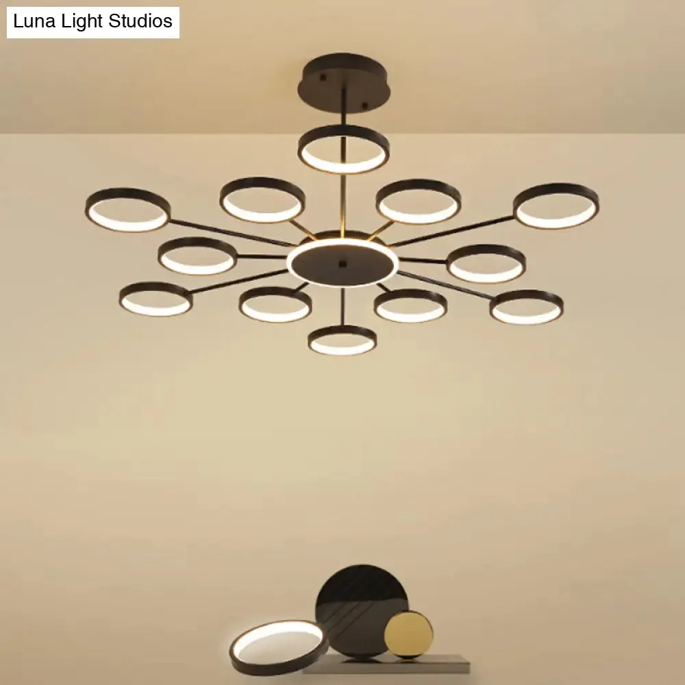 Modern Metal Circle Branched 6-Light LED Chandelier in Black/Gold, Warm/White Lighting